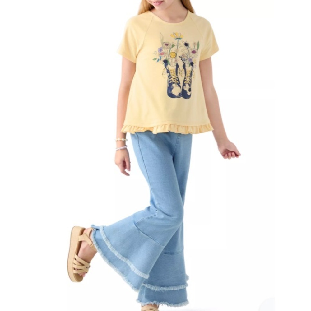 NWT Bonnie Jean Girls SIZE 8 Outfit Set FLARE JEANS Yellow Sneakers Top Tee